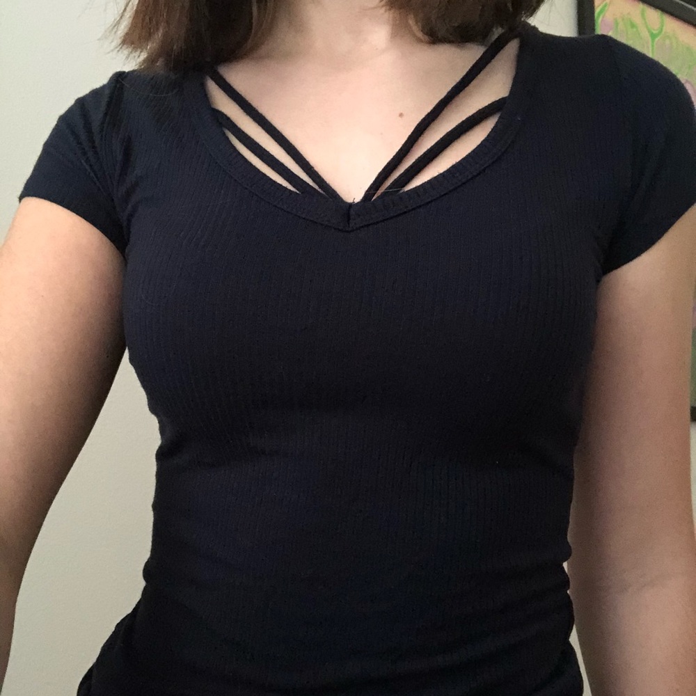 XS navy ribbed hollister vneck